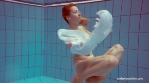 Hot sexy horny teen babe Melisa Darkova swimming nude alone